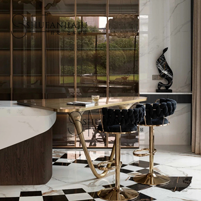 北欧轻奢时尚酒吧椅现代简约不锈钢金属高脚椅家用旋转升降吧台椅,淘宝优惠券,粉丝福利购,淘宝优惠卷