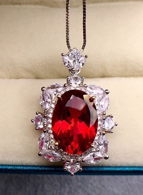天然缅甸无烧红宝石18k镶嵌吊坠项链锁骨链鸽血红女节日礼物彩宝