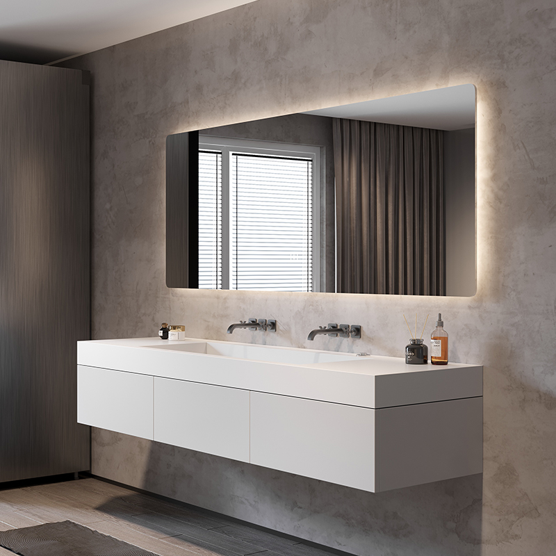 【高端设计师定制】岩板一体盆台面卫生间洗手盆洗脸池浴室柜组合 - 图1