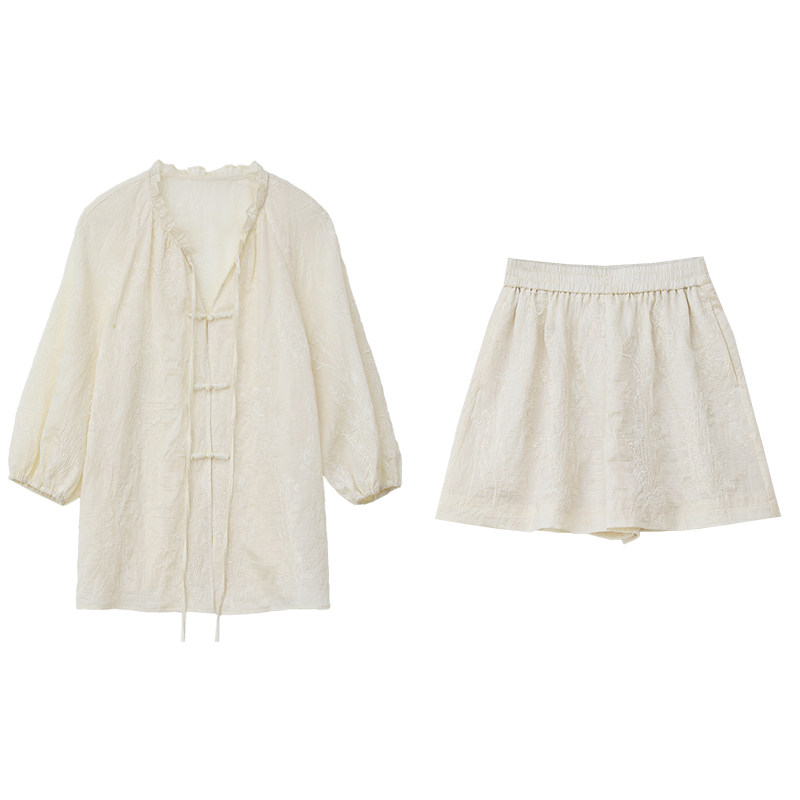 CV大码女装 2025夏季新款新中式天丝刺绣衬衫松紧高腰短裤套装女,淘宝优惠券,粉丝福利购,淘宝优惠卷