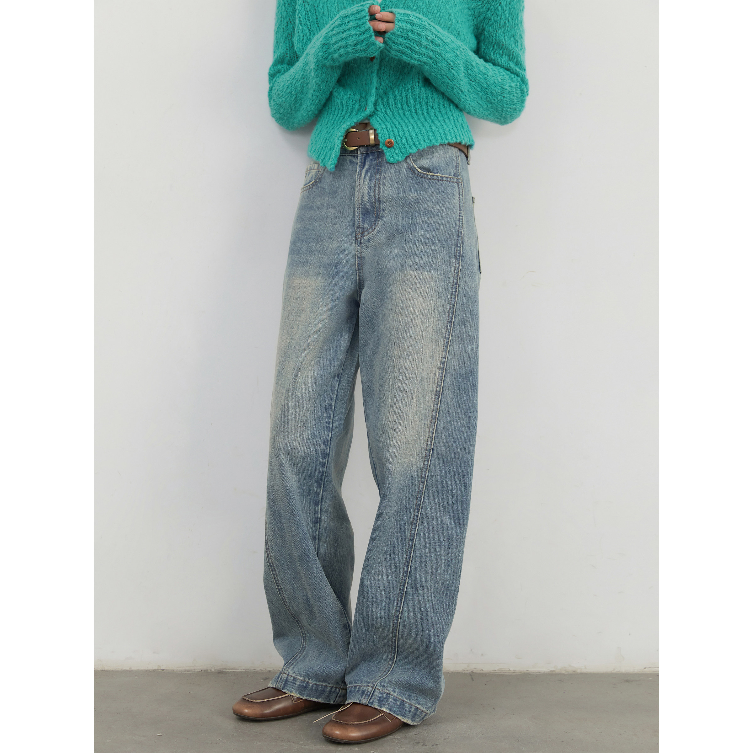 CV大码女装2025秋季新款高腰分割窄版阔腿裤显瘦直筒牛仔裤女胖mm,淘宝优惠券,粉丝福利购,淘宝优惠卷