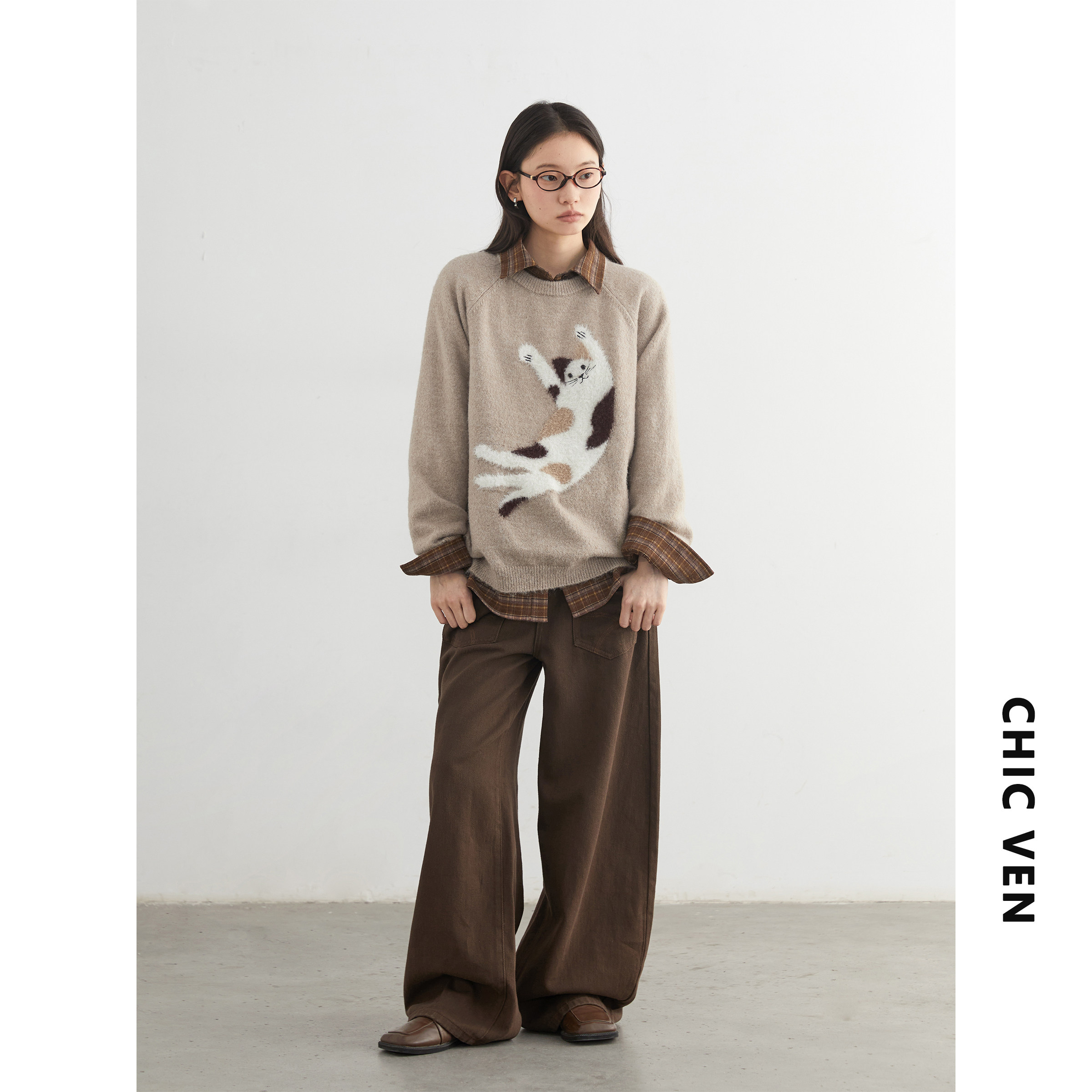 CV大码女装冬季新品圆领针织猫咪减龄羊毛毛衣保暖毛针织衫女胖mm,淘宝优惠券,粉丝福利购,淘宝优惠卷