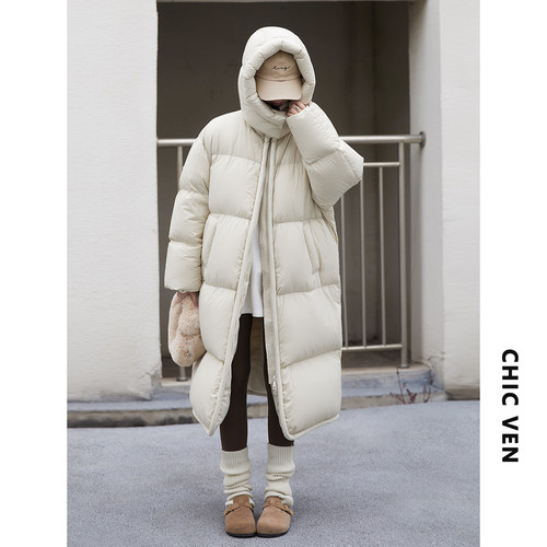 CV大码女装 冬新款高充绒量泡芙羽绒服软糯连帽保暖外套胖MM显瘦 - 图1