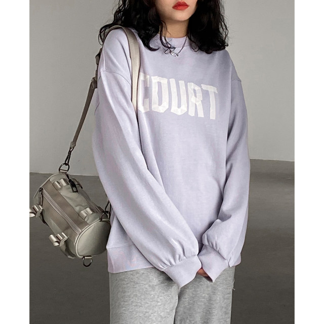 CV plus size women's street casual loose round neck letter tape printed double-sided cotton long-sleeved sweatshirt jacket for women