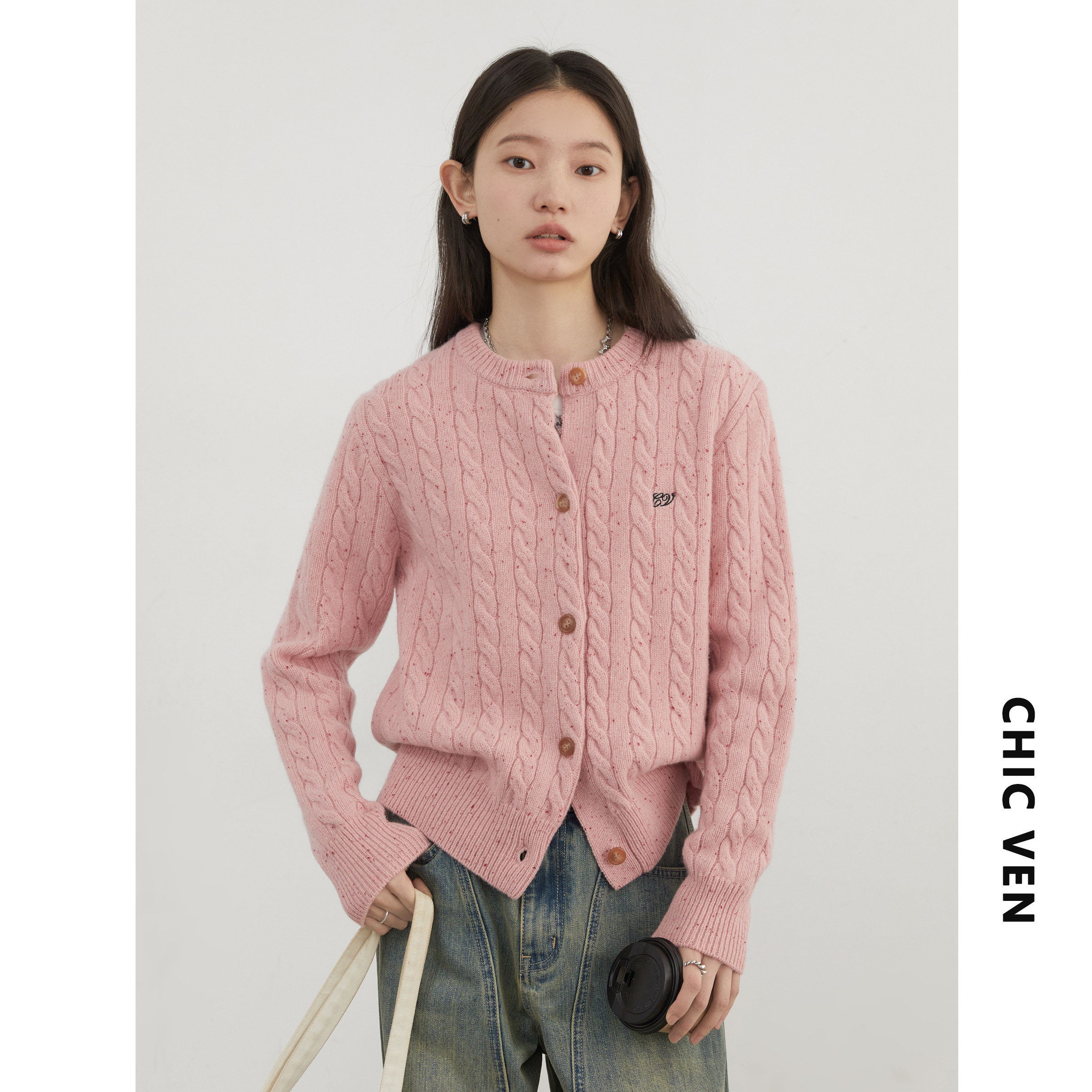 CV大码女装 冬季新款美丽奴荃羊毛针织开衫粗麻花彩点毛衣胖MM女,淘宝优惠券,粉丝福利购,淘宝优惠卷