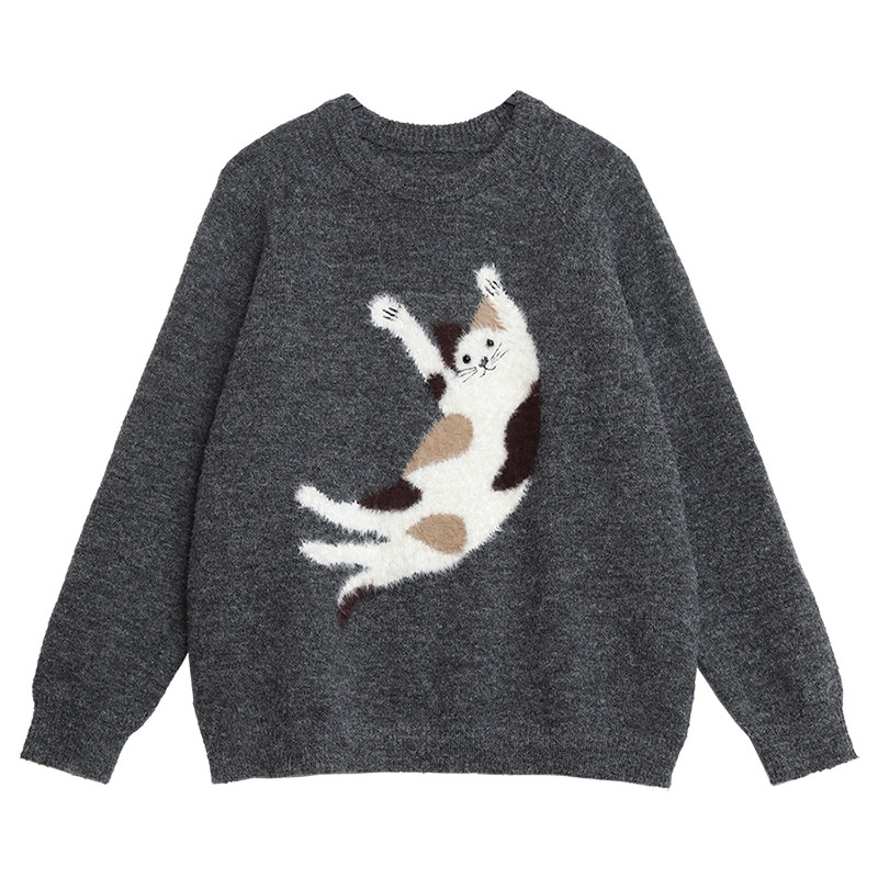 CV大码女装冬季新品圆领针织猫咪减龄羊毛毛衣保暖毛针织衫女胖mm,淘宝优惠券,粉丝福利购,淘宝优惠卷