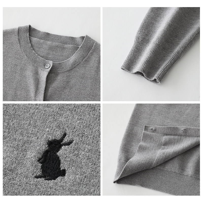 CV大码女装 2025秋季新款简约纯色兔子刺绣针织开衫毛衣小衫胖mm,淘宝优惠券,粉丝福利购,淘宝优惠卷