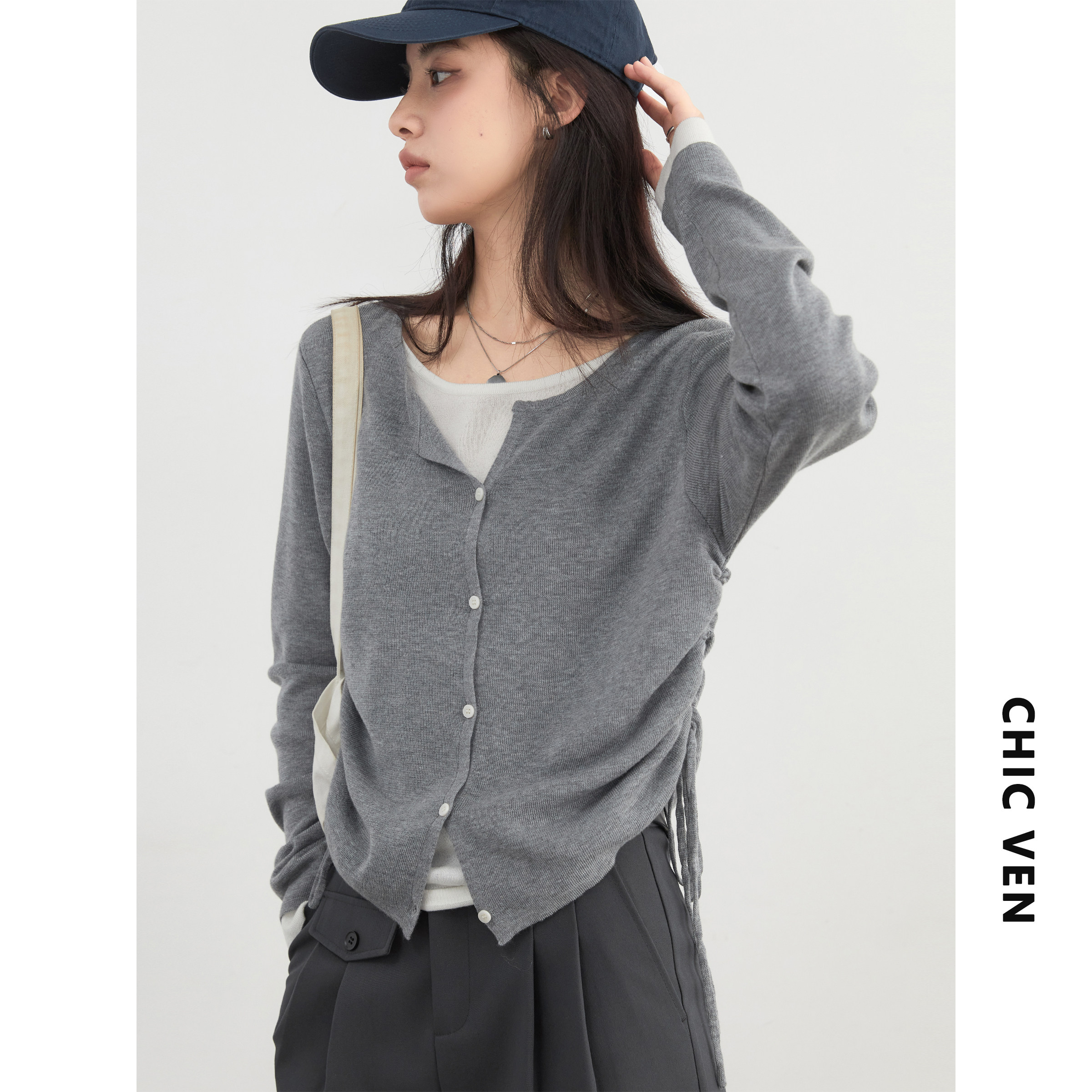 CV大码女装秋季新款韩系设计感假两件上衣抽绳收腰针织衫女胖妹mm,淘宝优惠券,粉丝福利购,淘宝优惠卷