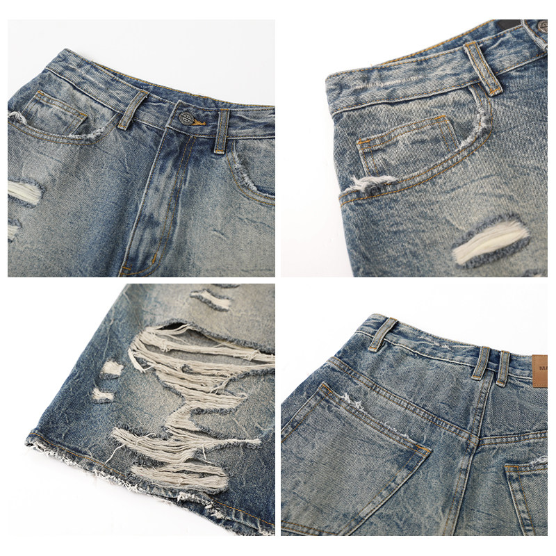 CV大码女装 2025夏季新款做旧破洞毛边牛仔短裤阔腿裤五分中裤女,淘宝优惠券,粉丝福利购,淘宝优惠卷