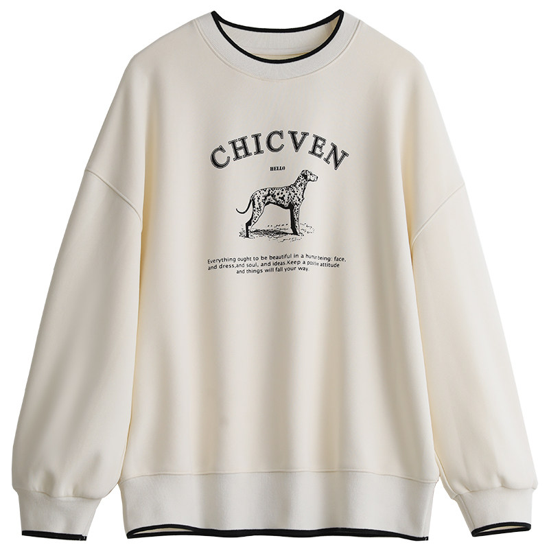 CV大码女装 秋季新款圆领撞色趣味印花宽松长袖套头卫衣胖mm女,淘宝优惠券,粉丝福利购,淘宝优惠卷