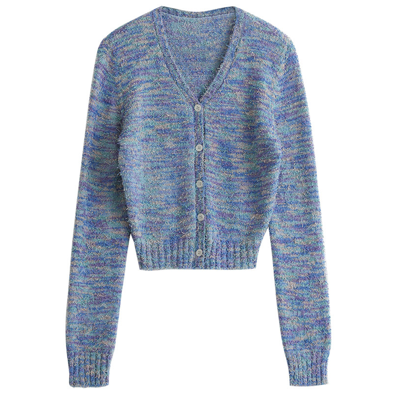 CV大码女装 秋季新款V领段染彩色长袖针织开衫内搭短款毛衣女胖MM,淘宝优惠券,粉丝福利购,淘宝优惠卷