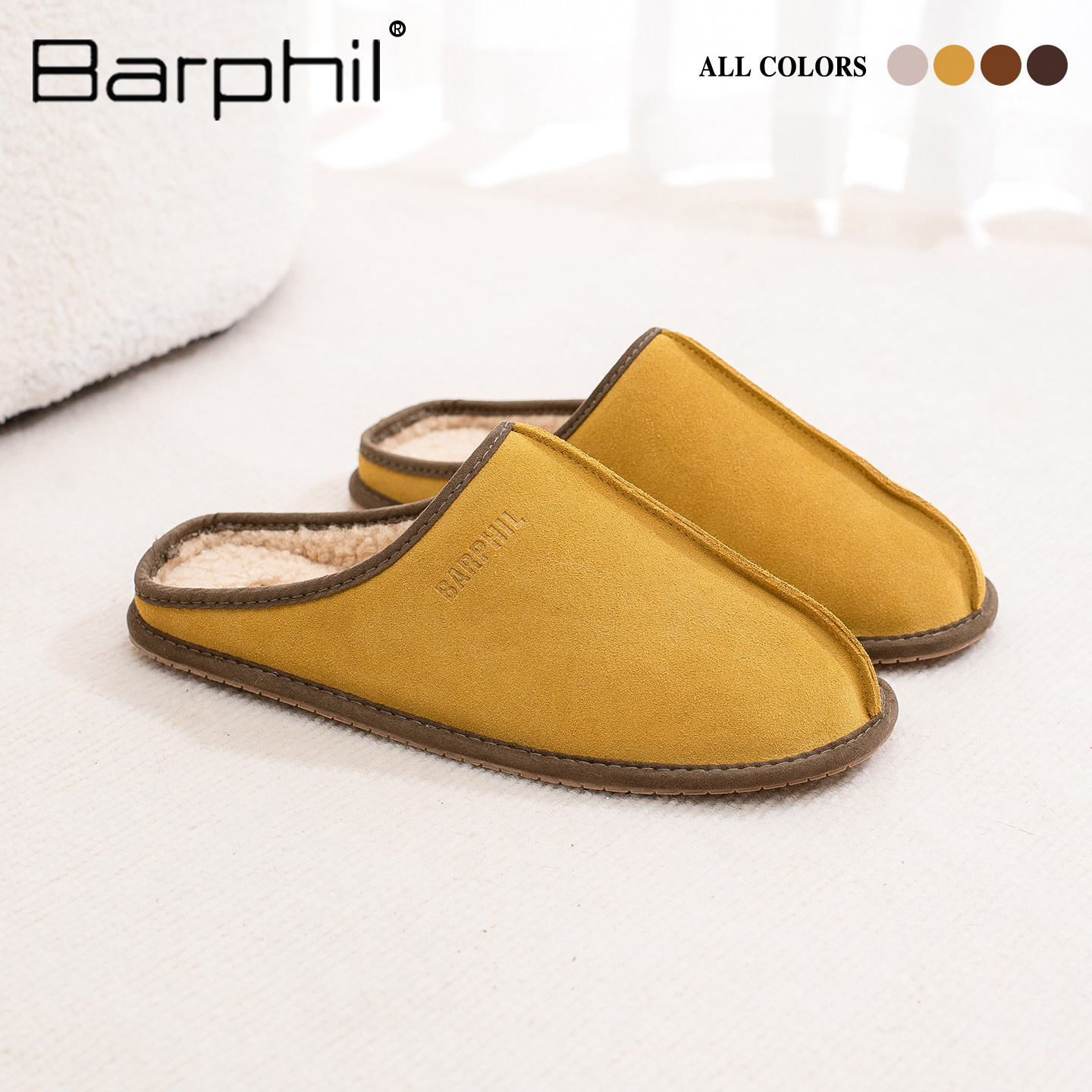 Barphil棉拖鞋男士2025新款秋冬室内家居包头保暖防滑毛绒牛反绒,淘宝优惠券,粉丝福利购,淘宝优惠卷