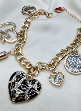 女合金宝石欧美心形流苏手链珐琅