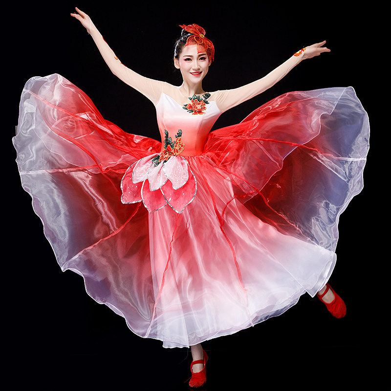 开场舞大摆裙2023新款大气现代舞蹈服装演出服女合唱飘逸表演成人_虎窝淘