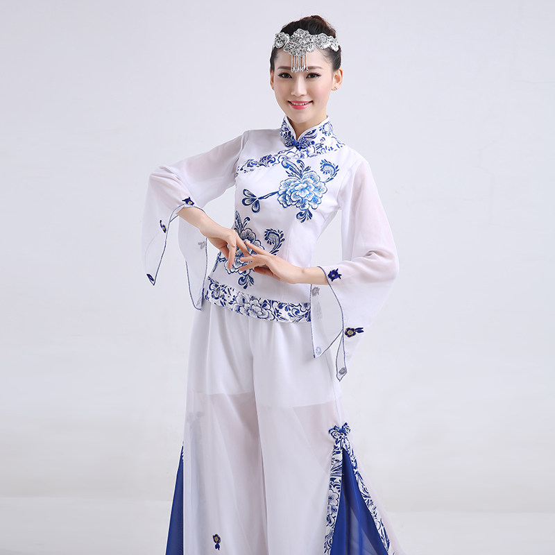 古典舞蹈服装演出服女2023新款春夏秧歌服表演服青花瓷舞台扇子舞_虎窝淘