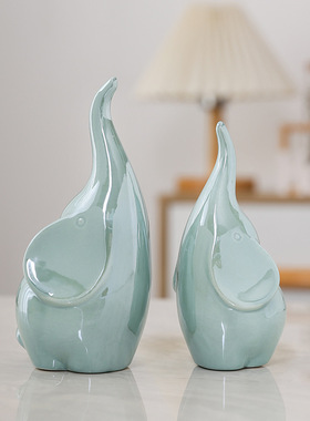 现代轻奢陶瓷小象雕塑装饰品摆件