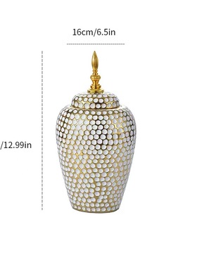 欧式美式电镀金色陶瓷装饰罐摆件