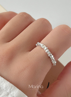 包邮几何手工串珠戒指女叠戴甜酷风气质S925银珍珠指环ins优雅食