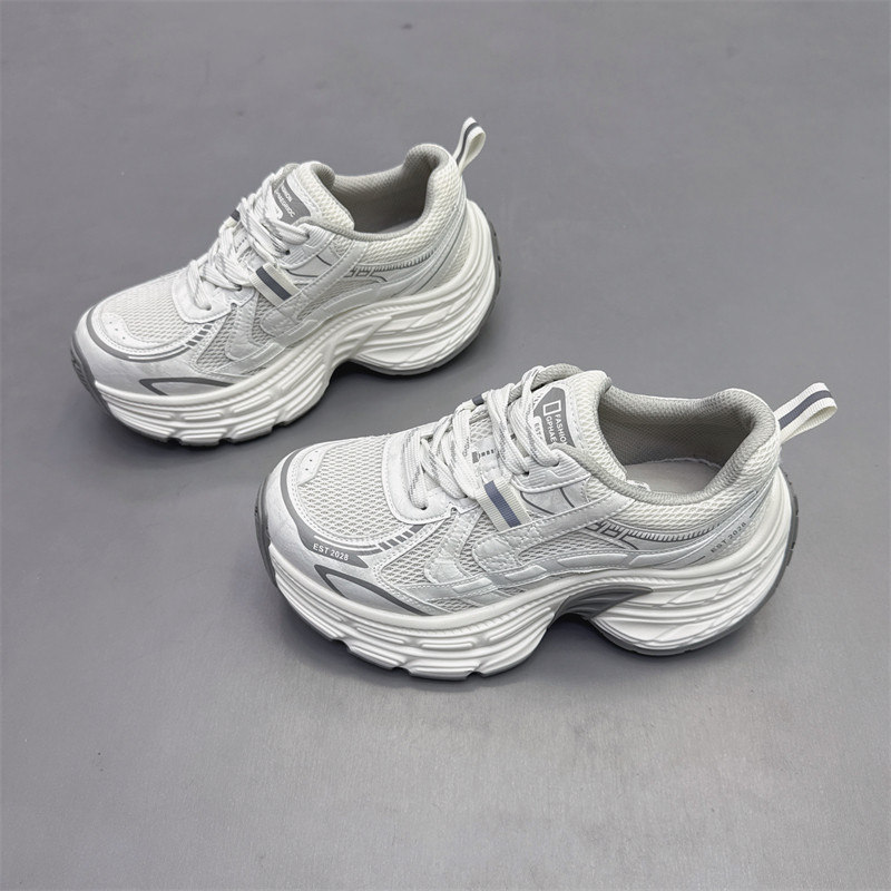 真皮女鞋2026春新款小个子厚底增高6CM老爹鞋网纱系带运动休闲鞋,淘宝优惠券,粉丝福利购,淘宝优惠卷