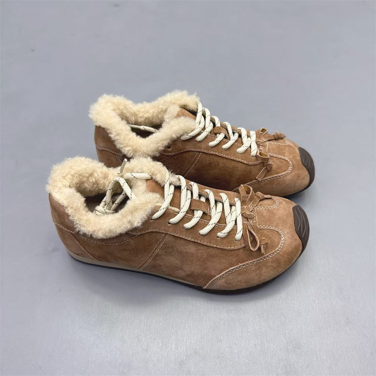 真皮女鞋复古磨砂皮加绒德训鞋2025冬季新款轻便保暖阿甘鞋休闲鞋 - 图2