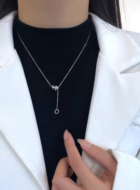 轻奢冷淡风钛钢项链蝴蝶结珍珠流苏颈链毛衣链气质简约时尚百搭