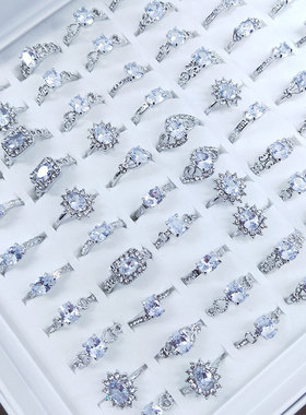 欧美简约百搭夹白色锆石水晶戒指女指环外贸出口跨境电商货源饰品