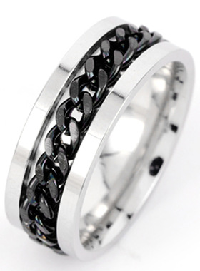 指环开瓶 开啤酒戒指 可转减压男款可转动链条钛钢戒指不锈钢饰品