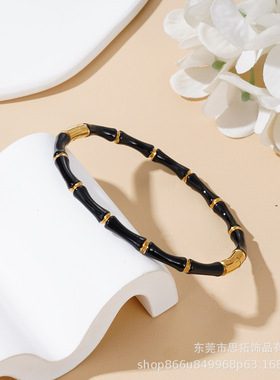 时尚夸张简洁百搭彩色时髦竹节手镯小众叠戴不锈钢手环钛钢饰品