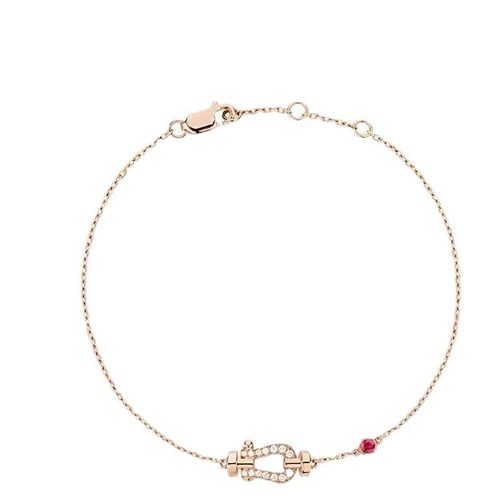 手链FRED弗雷德幸运绳马蹄手链镀红钻玫瑰金手饰 - 图2