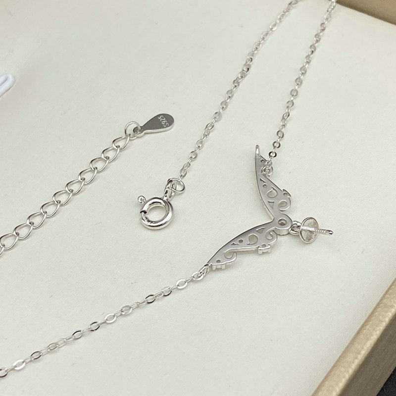 源头工厂价s925纯银珍珠项链蝴蝶吊坠托带链子diy手工半成品饰品,淘宝优惠券,粉丝福利购,淘宝优惠卷