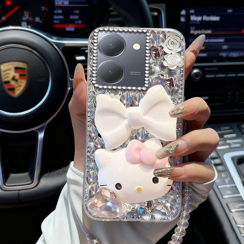 卡通KT猫镶钻适用vivoY78手机壳新年款X50满钻X21S防摔X50过年Y33s网红Y50M全包Y50 5G/2026y52s高级感Y77 5G - 图1