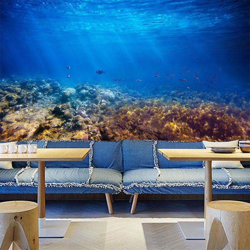 海底世界壁纸蓝色海洋风格主题波纹深海壁画拍照墙布背景装饰墙纸