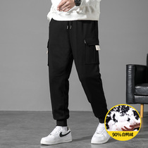 Duvet punching pants for mens autumn and winter new gush thickened windproof and waterproof and warm sports pants Chauffo clothing pants