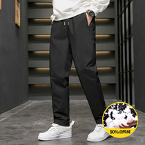 Down Pants Mens Autumn Winter Outwear Windproof Plus Suede Thickening Style Casual Pants Guys Warm White Duck Suede Workwear Pants