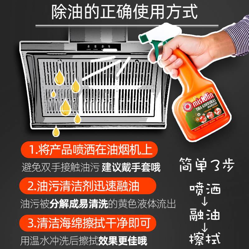 【2瓶】mistolin抽油烟机清洗剂厨房强力油污净重油污清洁剂神器-图3