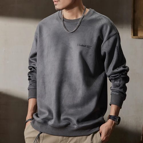 大码300斤美式重磅卫衣男士春秋高级感潮牌宽松上衣麂皮绒衣服男 - 图2