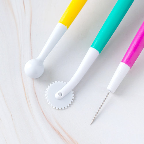 翻糖排气针滚轮压花模具翻糖滚刀塑料雕花笔套装蛋糕雕刻刀工具 - 图0