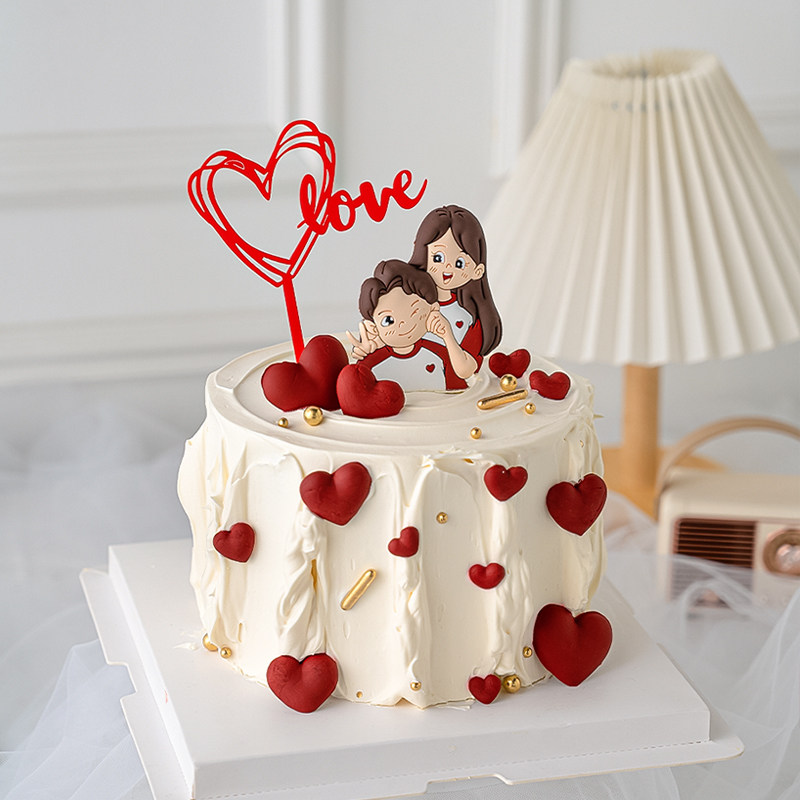 2025情人节蛋糕装饰软胶小情侣摆件2.14甜蜜浪漫俏皮比耶男女朋友