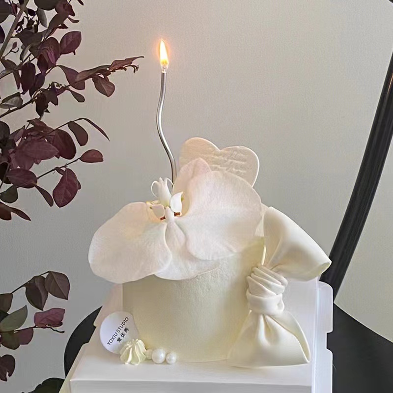 网红情人节蛋糕装饰白色蝴蝶兰仿真花女神生日快乐蛋糕插牌插件