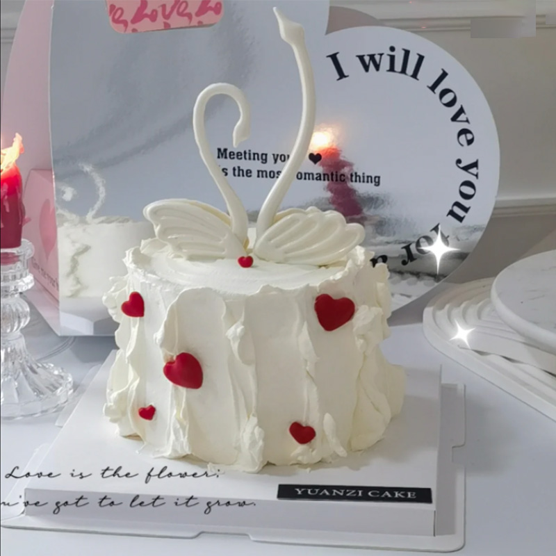 2.14情人节唯美黑白天鹅生日蛋糕装饰品摆件女神告白烘焙蛋糕装扮