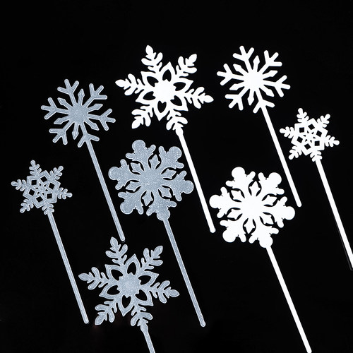 圣诞节雪花片塑料亚克力雪花下雪蛋糕装饰品插牌配件冰雪奇遇装扮 - 图0