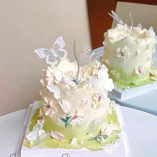 仙女蛋糕装饰唯美山谷风蝴蝶插件ins郁金香刮刀花女神生日装扮 - 图3