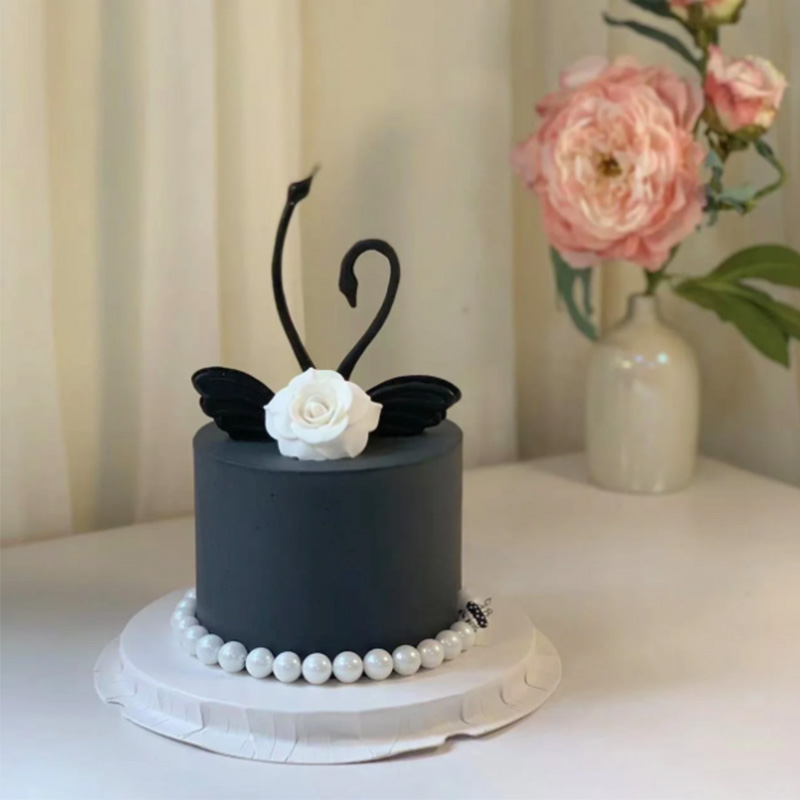 2.14情人节唯美黑白天鹅生日蛋糕装饰品摆件女神告白烘焙蛋糕装扮