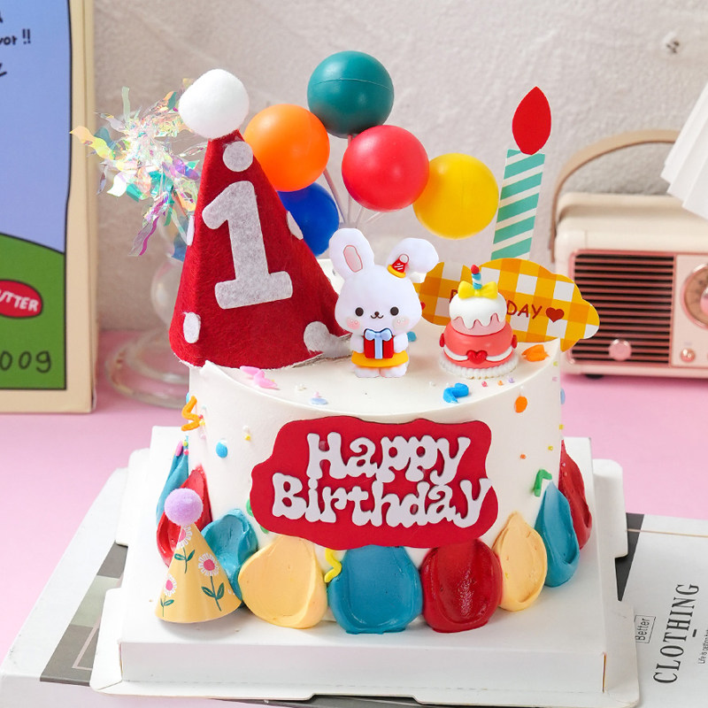 ins兔宝宝满月蛋糕装饰摆件可爱兔子男孩女孩周岁生日烘焙插件