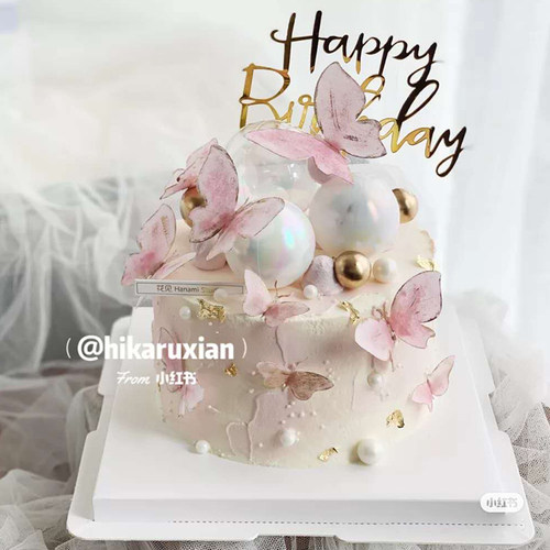 网红烫金金边仿真纸质蝴蝶蛋糕装饰品创意粉色插件生日派对摆件 - 图1