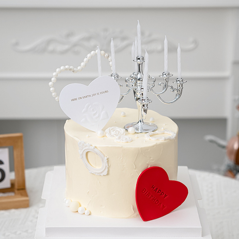 网红2025情人节蛋糕装饰珍珠爱心插件浮雕玫瑰花卡片烛台2.14插牌