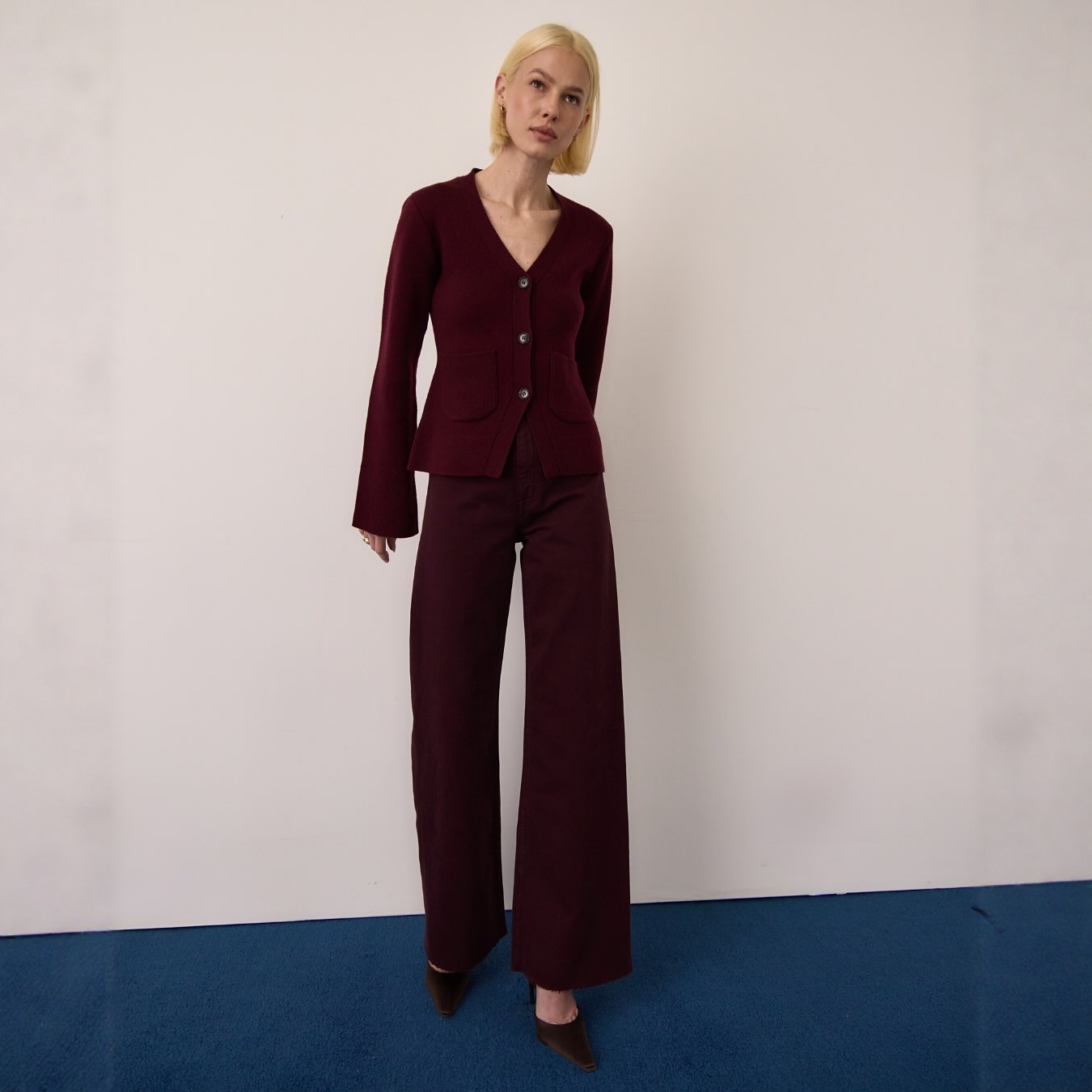 加州轻奢丹宁P1ST0 女款 成衣洗染高腰阔腿须边牛仔裤 C906 - 图0