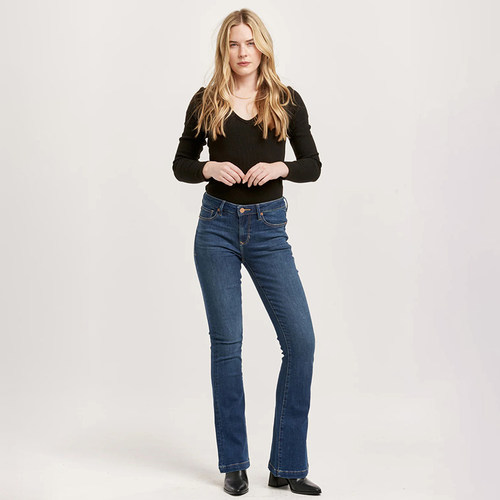 美式丹宁DJ 女款 深蓝洗水微喇弹力牛仔裤 D269 - 图0