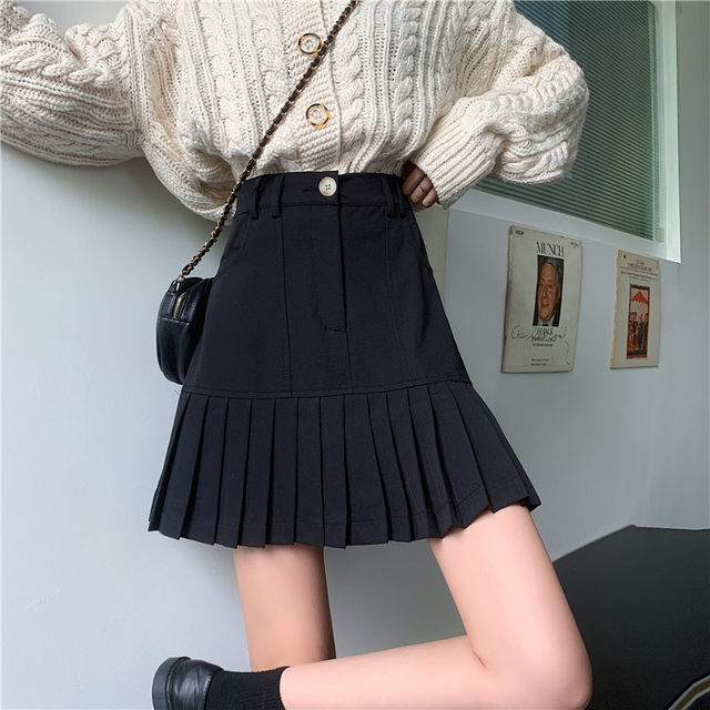 College style age-reducing new high-waist slimming A-line skirt