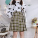 High-waist retro style plus size fat girl student mid-length skirt